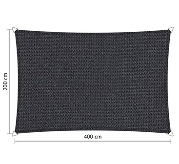 Outlet schaduwdoek 200x400cm Carbon Black hdpe rechthoek