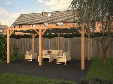 Douglas pergola 380x500cm incl harmonicadoek met schuifsysteem