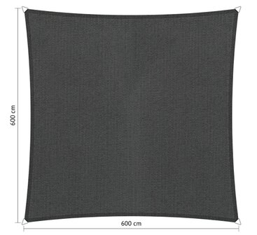 Premium schaduwdoek 6x6m vierkant waterdoorlatend Carbon Black