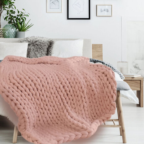 Motiveren Manieren vrije tijd Grof gebreide dikke deken roze 120x150cm - Daylight Trading