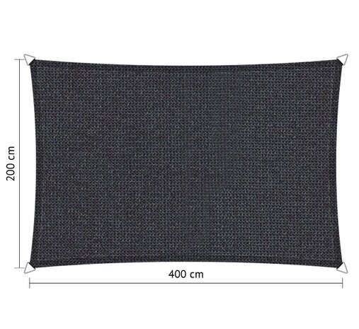 Outlet schaduwdoek 200x400cm Carbon Black hdpe rechthoek