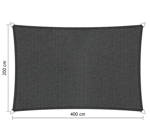 Outlet schaduwdoek 200x400cm Carbon Black hdpe rechthoek