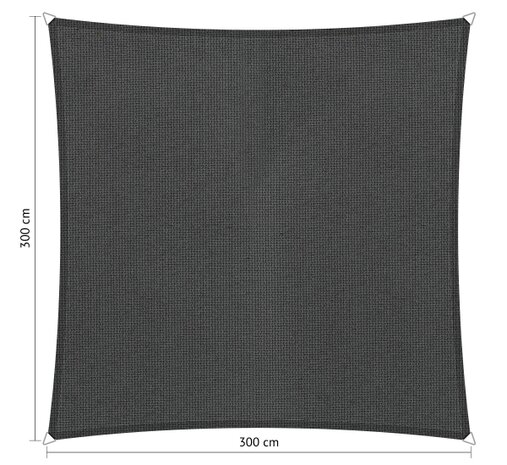 Outlet schaduwdoek 300x300cm Carbon Black hdpe vierkant