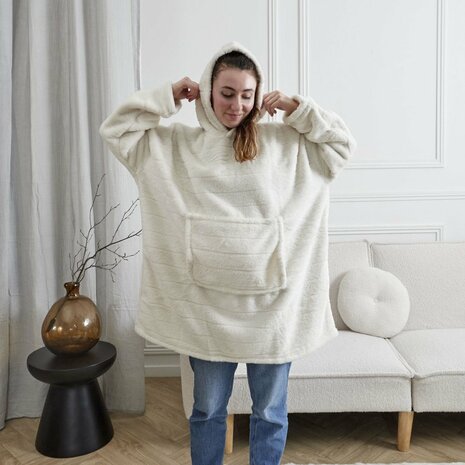 Snuggle hoodie met horizontale streep patroon wit