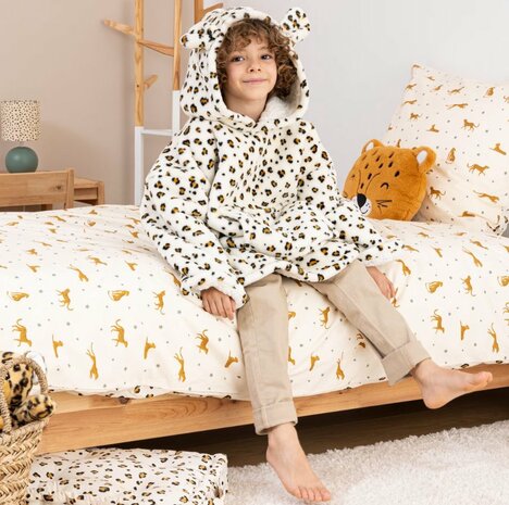 Snuggle hoodie voor kids | luipaard | kleur wit gevlekt met oortjes