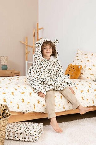 Snuggle hoodie voor kids | luipaard | kleur wit gevlekt met oortjes