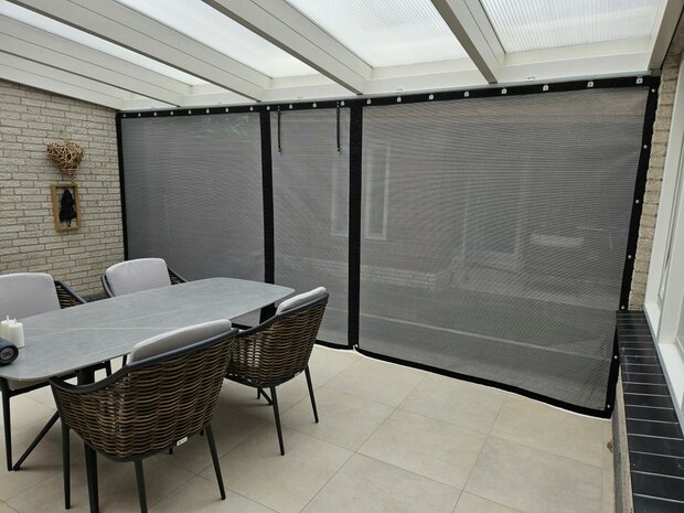 Verandadoek Cool Grey | *breed 303cm x hoog 185cm | Compleet met 2 ritsen