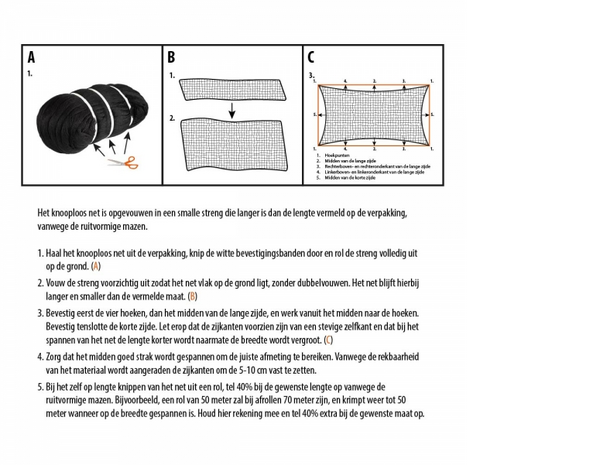 Knooploos bladernet 4x25m maas 15x15mm 